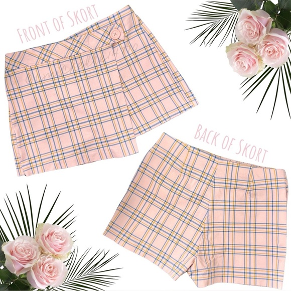 Joe Benbasset Skort High Waist Pull On Pastel Pink Plaid Y2K XL Medium Large - Picture 1 of 10
